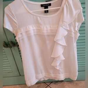 WHBM White Ruffled Short Sleeve Blouse Sz M